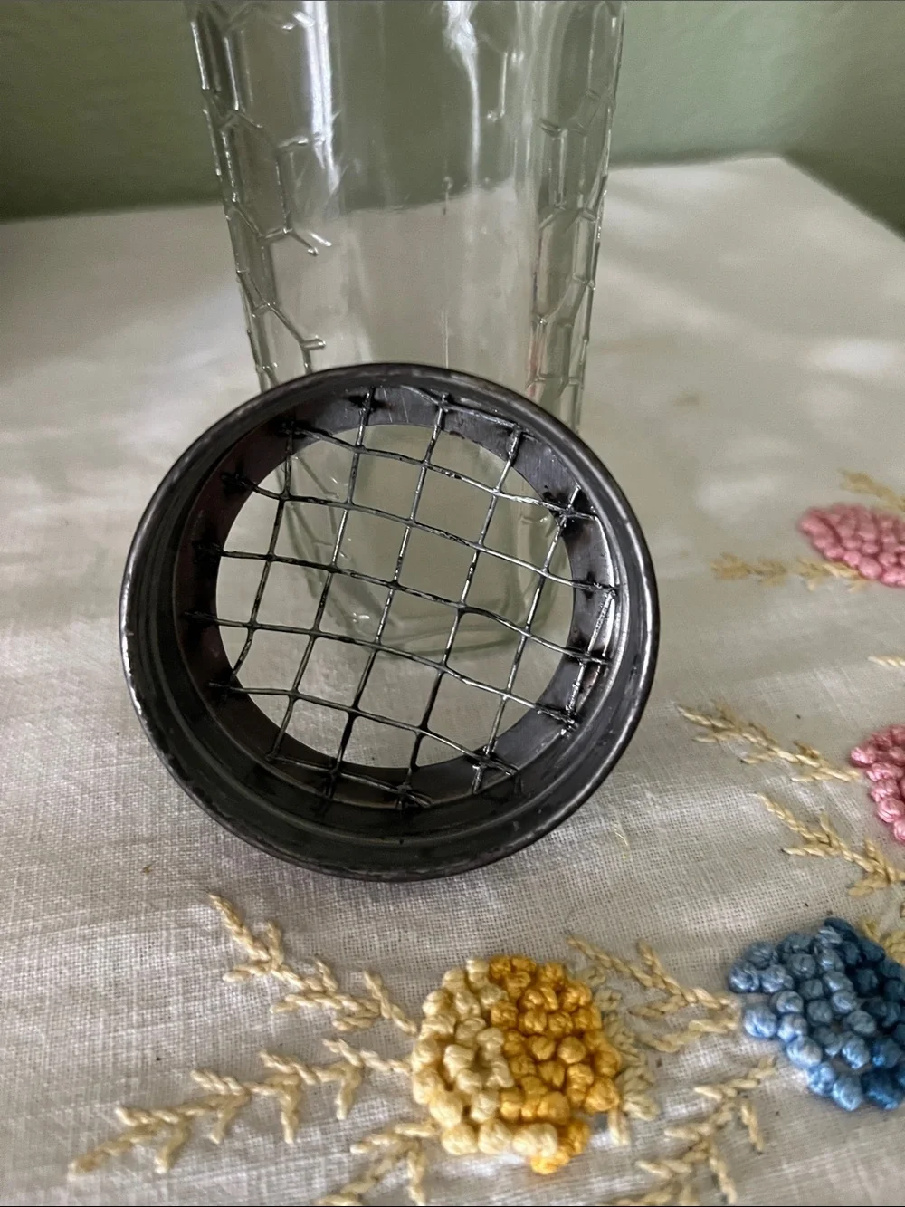 Clear Honeycomb Glass Vase with Dark Metal Rim - Home Accents